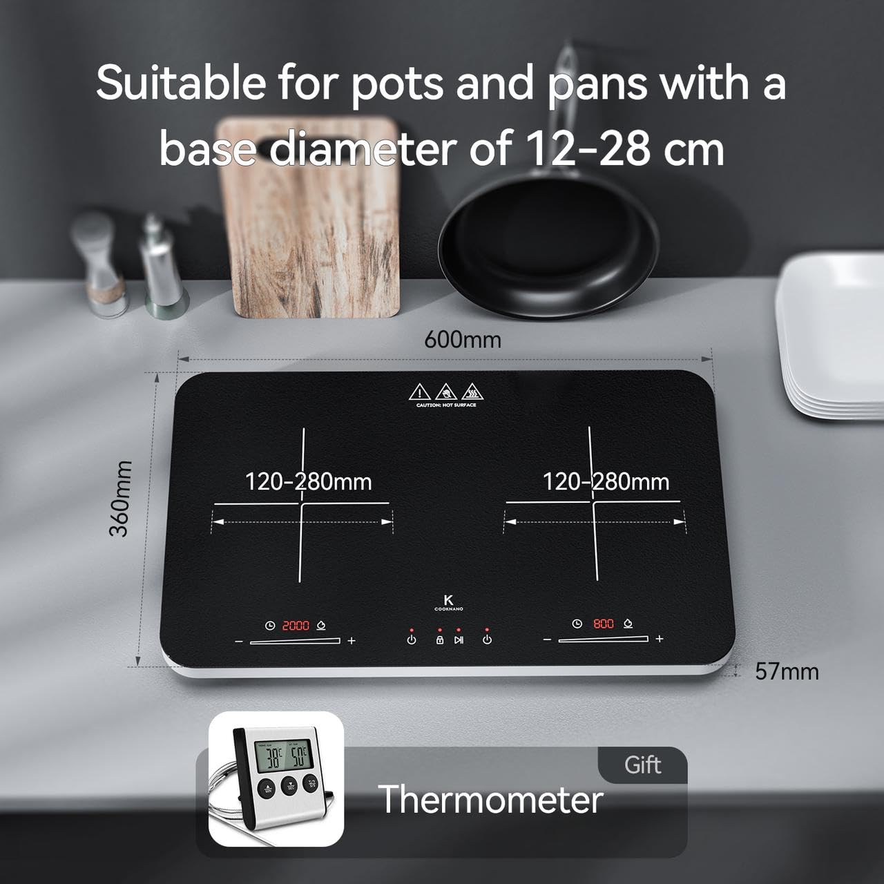 „COOKNANO Doppel-Induktionskochfeld 2 Platten 3600W – tragbar, Timer, Kindersicherung“
