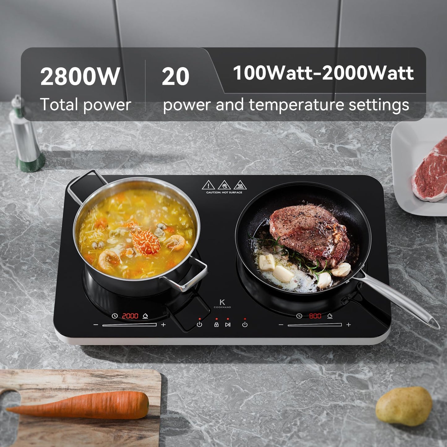 „COOKNANO Doppel-Induktionskochfeld 2 Platten 3600W – tragbar, Timer, Kindersicherung“